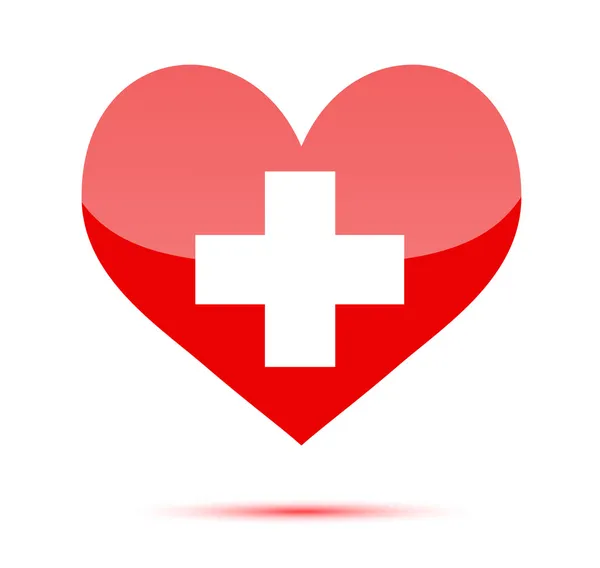 Forma di cuore rosso con croce medica — Vettoriale Stock
