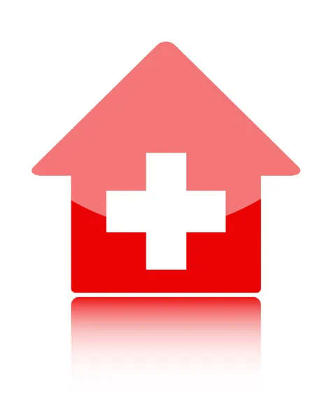 Icono médico con símbolo del hospital rojo o casa suiza o banco suizo — Archivo Imágenes Vectoriales