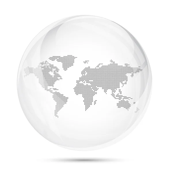 Carte du monde pointillée dans une sphère en verre gris — Image vectorielle