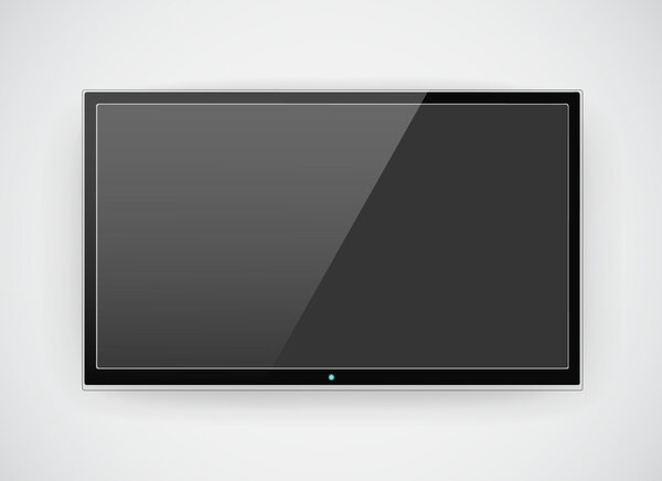 Черный LCD или LED телевизор висит на стене

