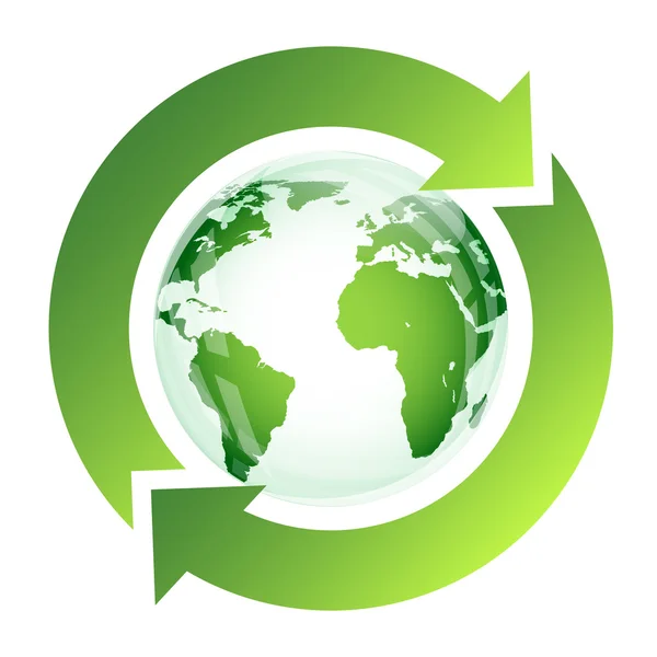 回收标志与绿色地球 — 图库矢量图片