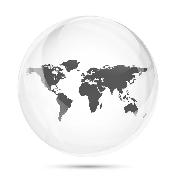 World map in a gray glass sphere — Stock Vector