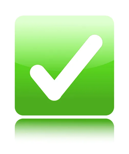 Przycisk zielony błyszczący web 2.0 z wyboru znak — Wektor stockowy