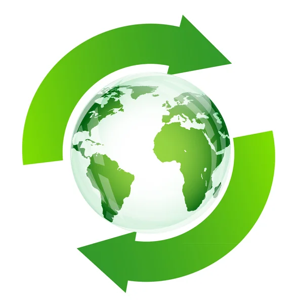 Verde globo brillante reciclar — Vector de stock