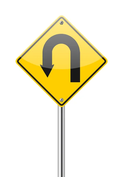 Sinal de aviso amarelo u-turn road sign — Vetor de Stock