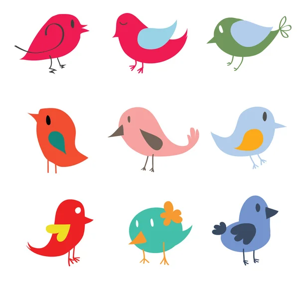 Set of different cute birds — Stock Vector