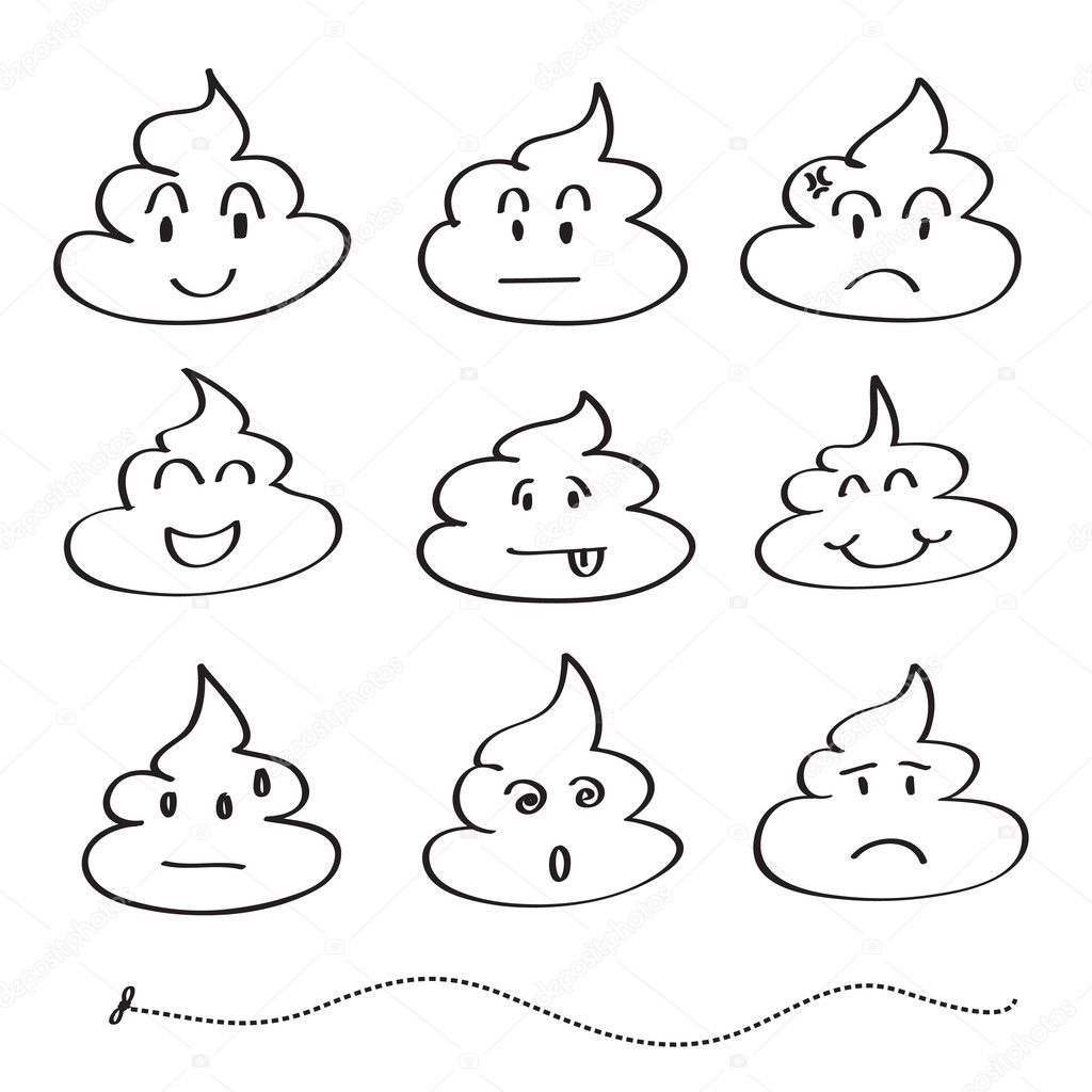 set of doodled cartoon poop faces