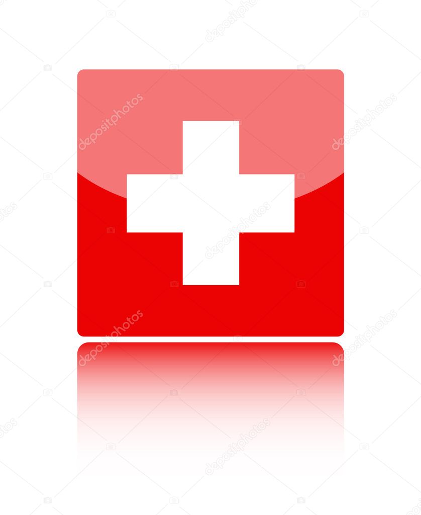 First aid medical button sign isolated on white