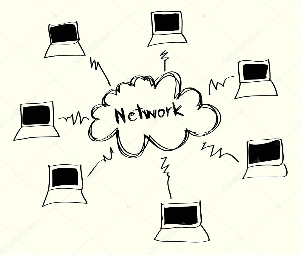 Hand drawn computer network concept