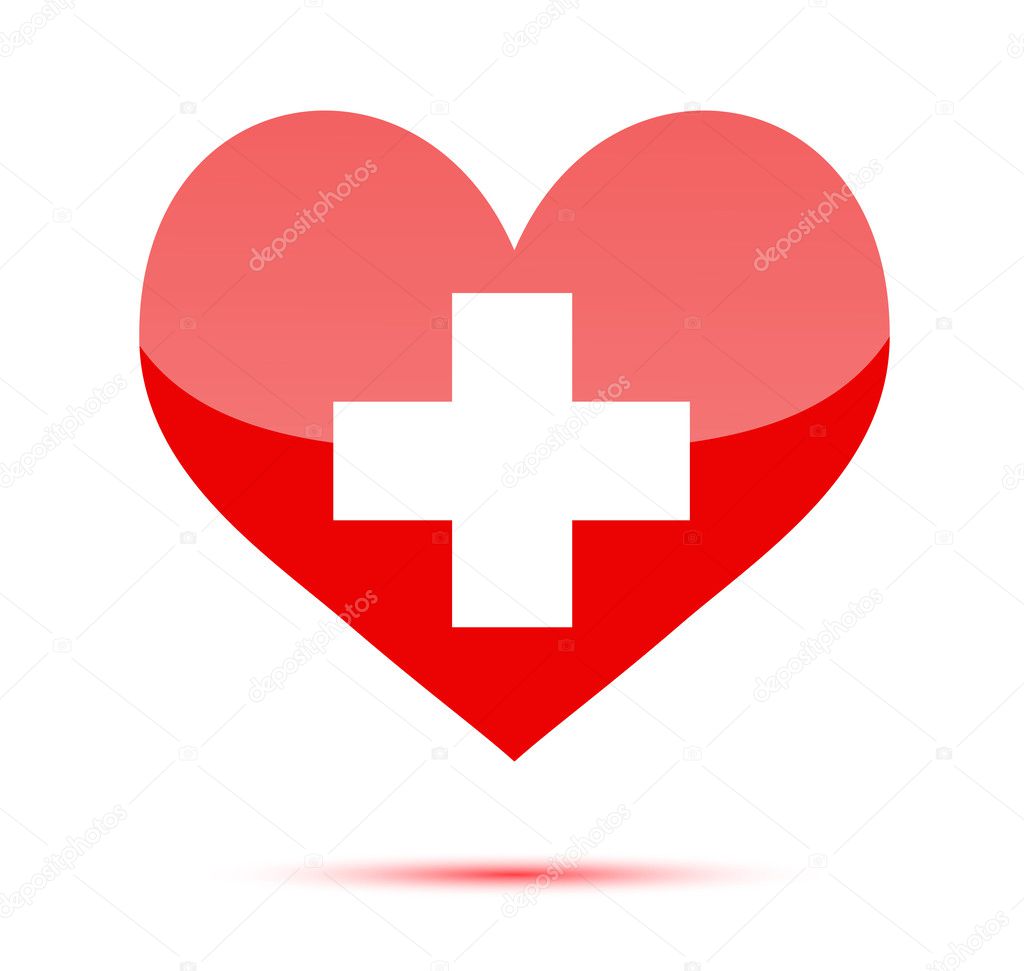 Red heart shape with medical cross