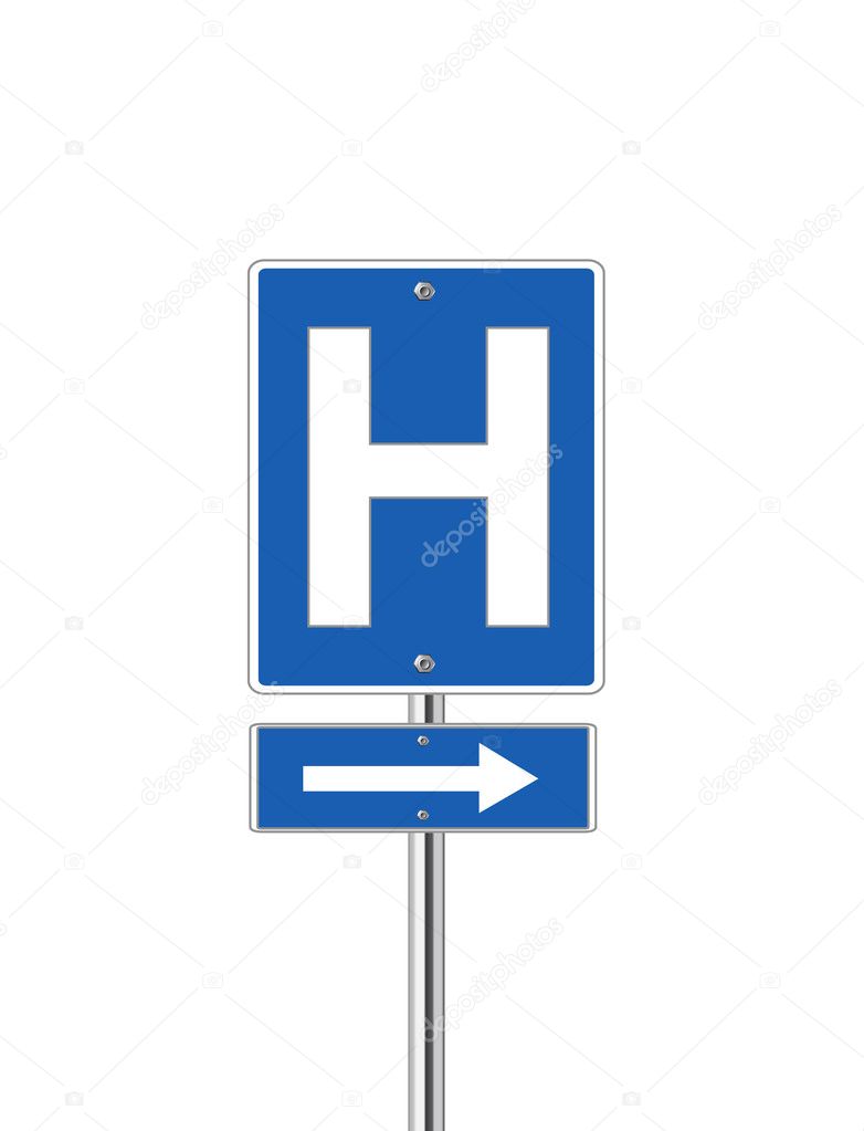 Hospital sign on white