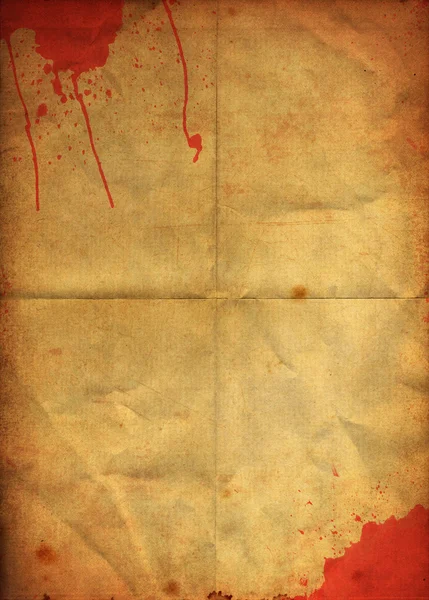 Пятна крови на старой складной бумаге гранжа — стоковое фото