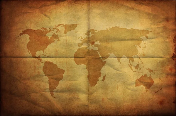 Weltkarte auf altem Grunge-Faltpapier — Stockfoto