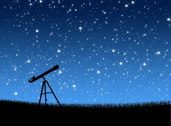 Teleskop na trawie pod gwiazdami — Zdjęcie stockowe