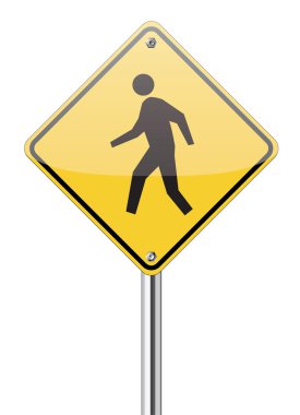 Man walking yellow sign clipart