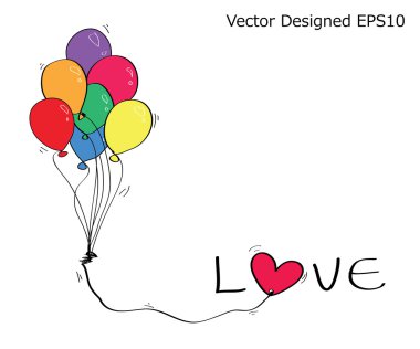 Colorful balloon with love text and heart clipart