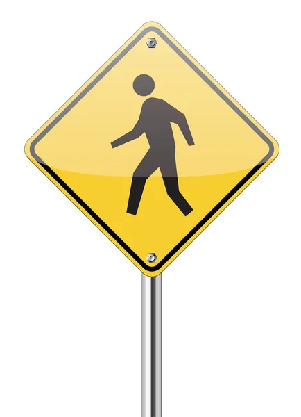 Hombre caminando signo amarillo — Vector de stock