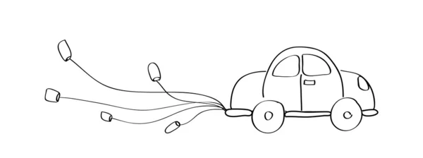 Net getrouwd auto cartoon doodle hand tekenen — Stockvector