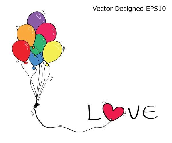 Aşk metin ve kalp ile renkli balon — Stok Vektör