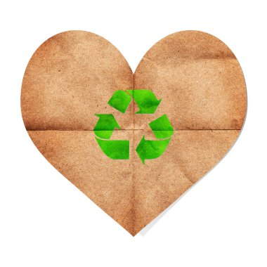 Paper craft heart shape with green recycle sign clipart