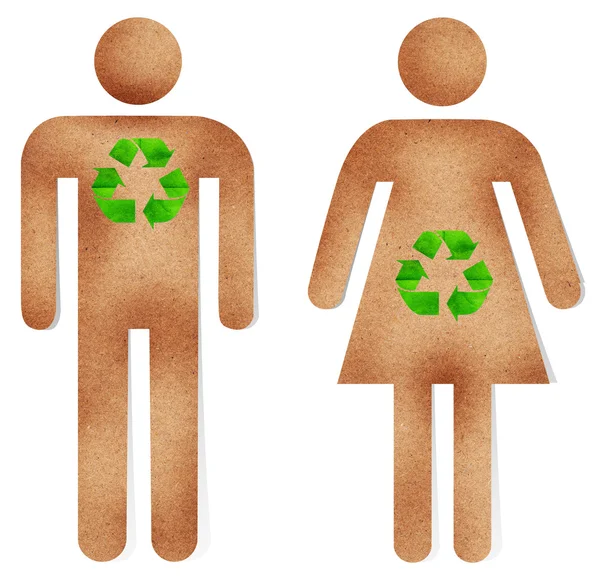 男人和女人纸工艺与绿色回收标志 — 图库照片