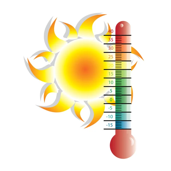 Ilustración de alerta de calor con sol — Vector de stock