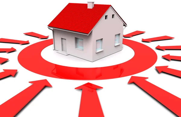 Huis en rode pijlen — Stockfoto