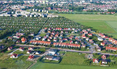 Aerial view of city suburbs clipart