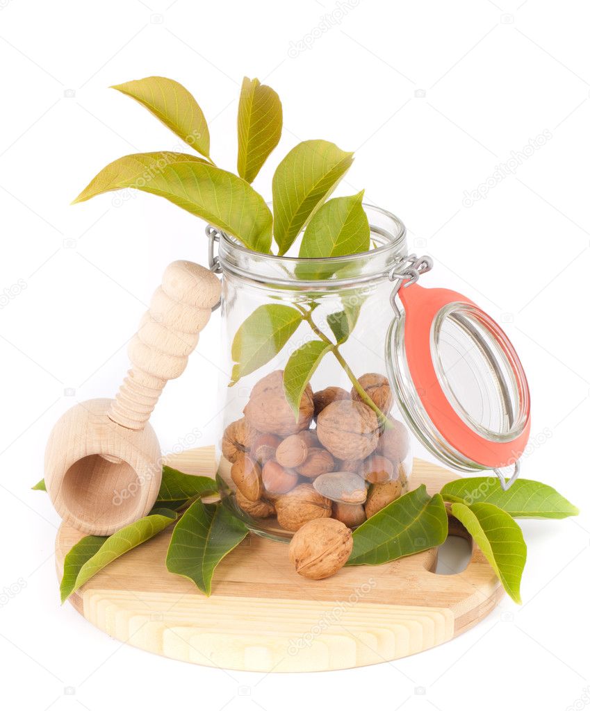 Walnuts jar and nut crusher
