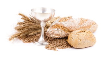 Symbol of Christianity, bread and wine in cup clipart