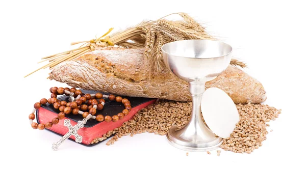 Symbol chrześcijaństwa, chleb i wino w Pucharze — Zdjęcie stockowe