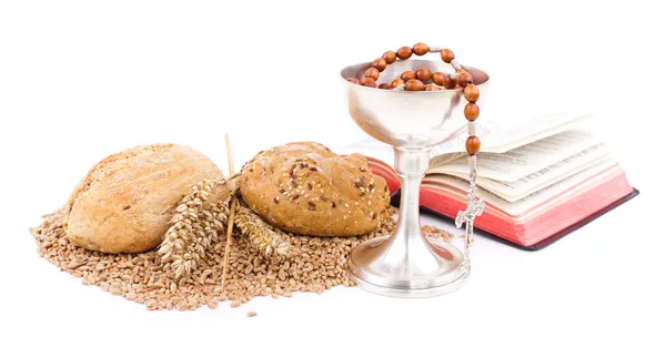 Symbol des Christentums, Brot und Wein im Kelch — Stockfoto