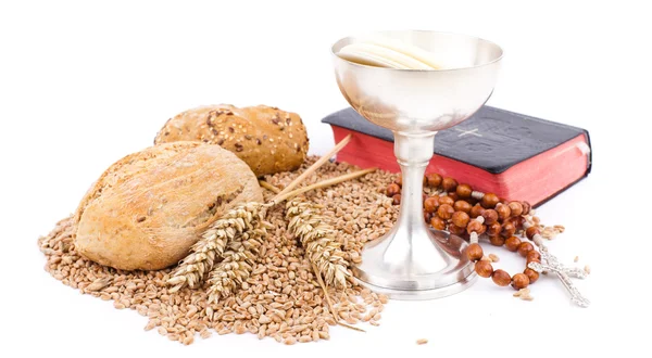 기독교, 빵 및 컵에 와인의 상징 — 스톡 사진