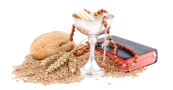Symbol chrześcijaństwa, chleb i wino w Pucharze — Zdjęcie stockowe