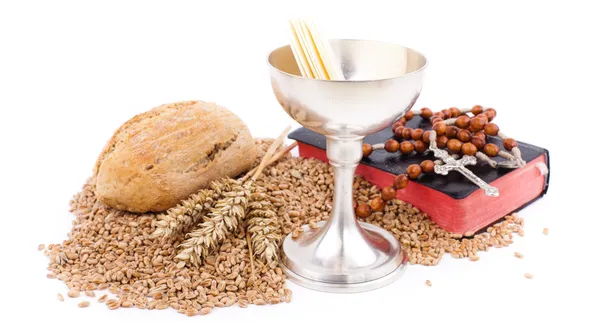기독교, 빵 및 컵에 와인의 상징 — 스톡 사진