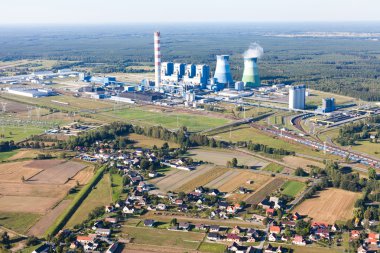 Aerial view of landscape with factory clipart