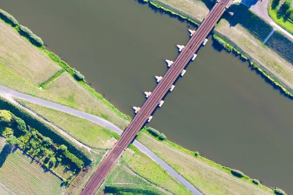 Aerial view of Opole city railway bridge