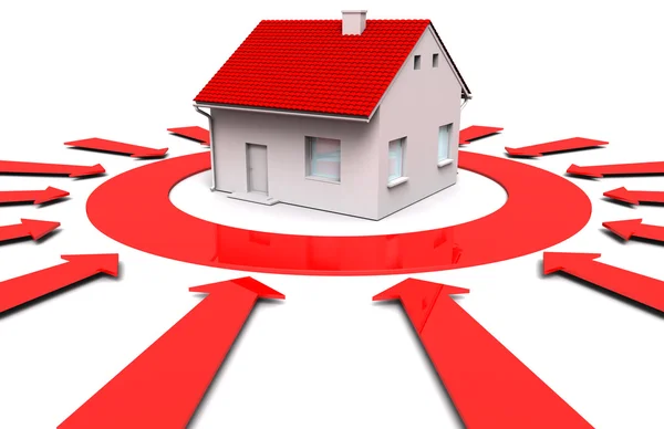 家と赤の矢印 — ストック写真