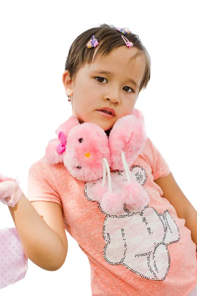 Portræt af en lille pige i pink - Stock-foto
