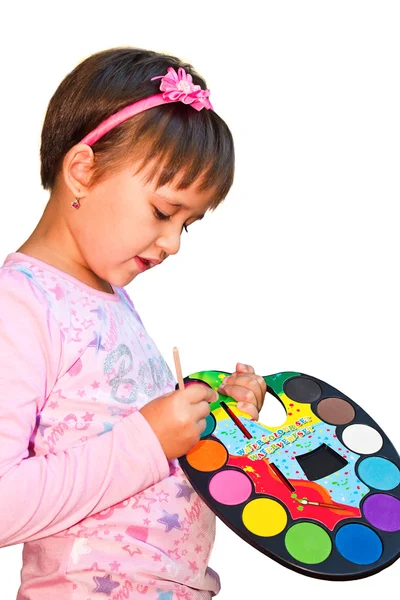 Young artist with paints in hands — Stock Photo, Image