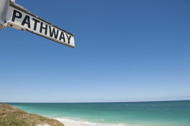 Pathway sign leading towards ocean