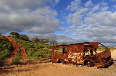 Car wreck outback Australia clipart