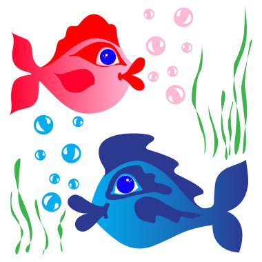 Fish among the green algae clipart