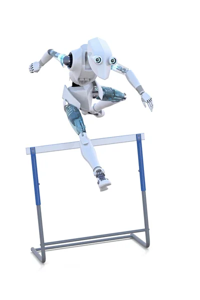 Roboter springt Hürde — Stockfoto