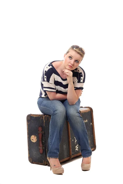 Pretty young woman apprehensive about her travels — Stock Photo, Image