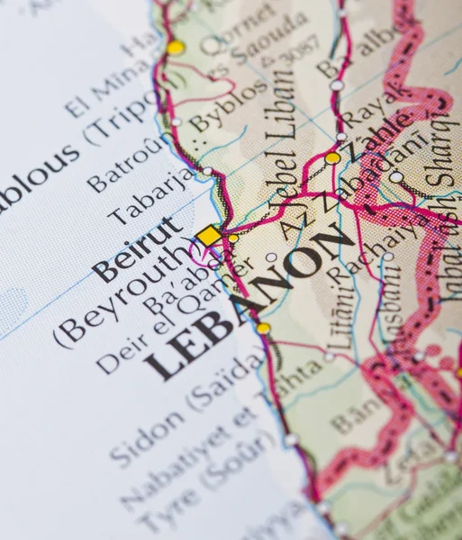 贝鲁特，黎巴嫩地图 — 图库照片