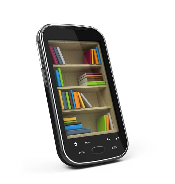 Kitaplık ile Smartphone — Stok fotoğraf