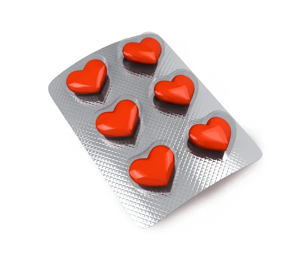 Piros szív szerelmes tabletták — Stock Fotó
