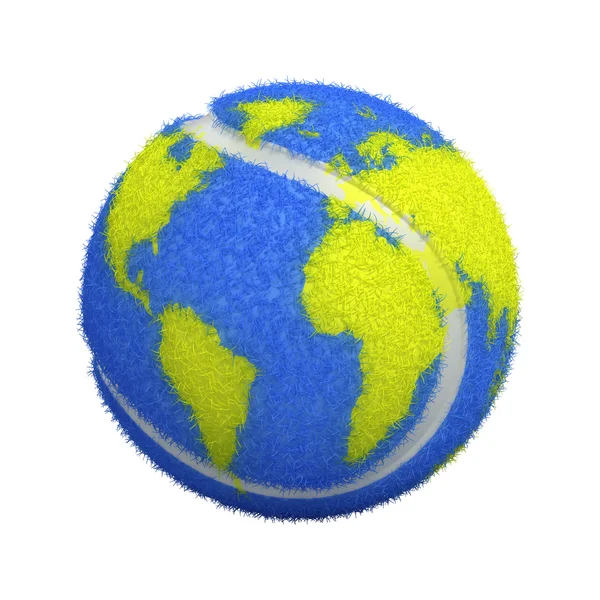 Tennisball mit Weltkarte — Stockfoto