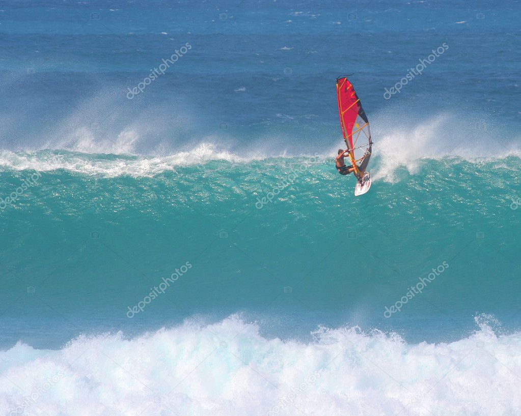 Windsurfer in big wave
